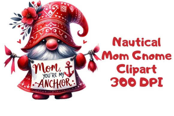 Nautical Mom Gnome Clipart: A Charming Embroidery Design