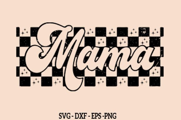 Retro Checkered Mama PNG for Embroidery